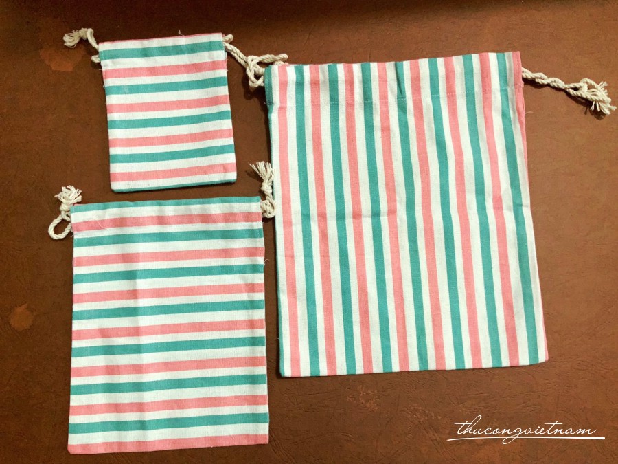 Set 3 túi rút vải bố - sọc 3 màu